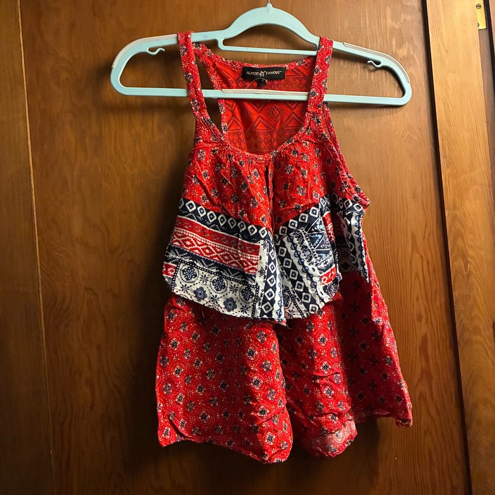 Almost Famous Boho Flowy Tank Top | Size Small | Red Mixed Print Festival Style